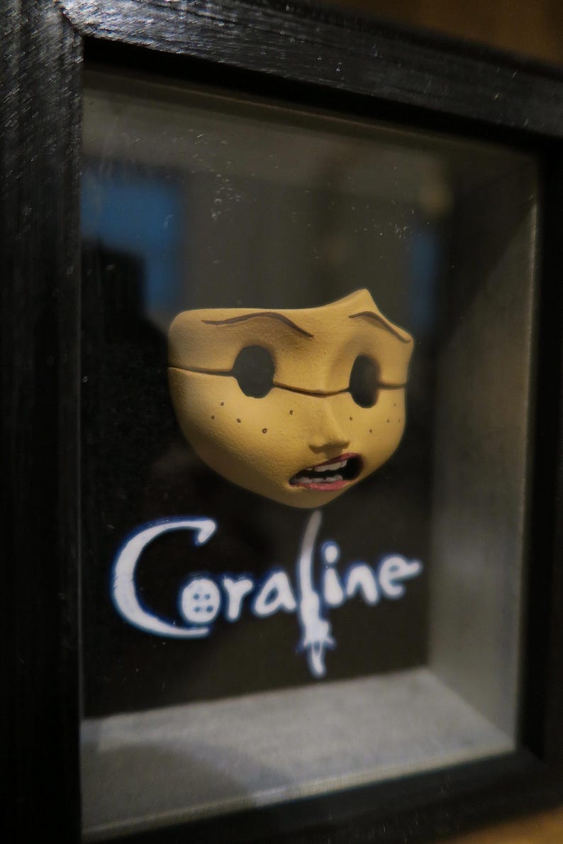 Coraline Doll Puppet Display Face Prop Replica – Hand Sculpted/Painted Shadow Box Collectible image 3