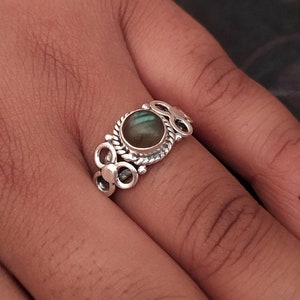 Handmade Labradorite Gemstone Ring | 925 Sterling Silver Vintage Boho Ring | Gift for Her | Statement Jewelry, Adjustable Ring, Women&#39;s ring