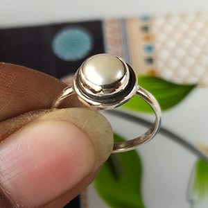 Natural Pearl Ring-Handmade Silver Ring-925 Sterling Silver Ring-Round Fresh Water Pearl Ring-Gift for her-Promise Ring-June Birthstone