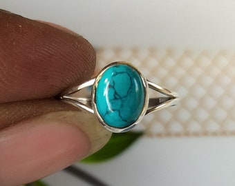 Blue Turquoise Ring, Sterling Silver Ring for Women, Statement Ring with Stone, Gemstone Boho Ring, Bohemian Jewelry, Natural Turquoise Ring