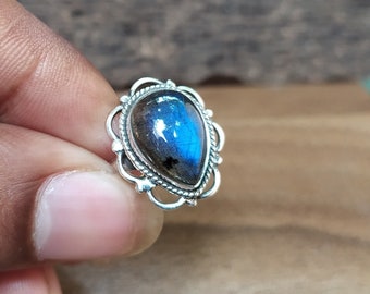 Labradorite Gemstone Tibetan ring, Bohemian Jewelry, Vintage ring, Oval stone ring, Tibetan jewlery, Statement ring, Gift for her