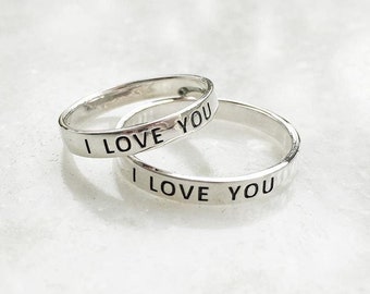 4mm I Love You,I Know Silver Couple Ring (sold individually)/Custom Personalized Sterling Silver/Add text inside must selected out&inside