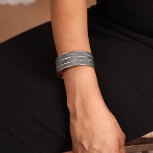 Silver Plated Wide Cuff Bracelet, Handmade Boho Tribal Bangle, Adjustable Statement Jewelry for Women and Men