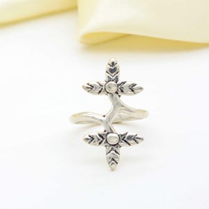 925 Sterling Silver Adjustable Double Flower Ring | Boho Floral Statement Jewelry | Handmade Vintage Style Women’s Gift Ring, Pearl beads
