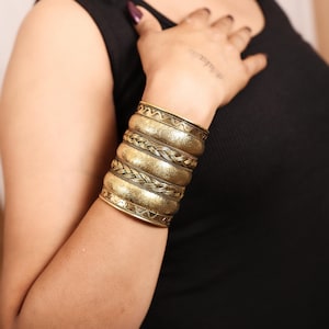 Handmade Wide Brass Cuff Bracelet, Vintage Boho Statement Bangle, Adjustable Ethnic Jewelry, Antique Gold Tribal Cuff for Women, Mom gifts