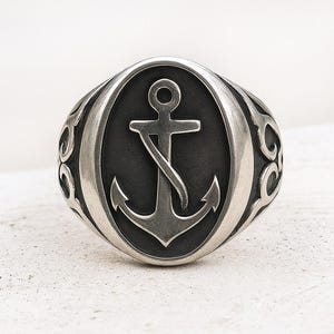 Vintage Anchor Signet Ring for Men – Nautical Marine Symbol Ring – 925 Sterling Silver Maritime Jewelry – Sailor Gift for Him, Men&#39;s Jewelry