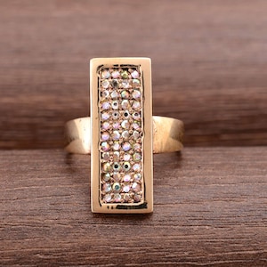 Vintage Gold Statement Ring: Rectangular Crystal Cocktail Ring