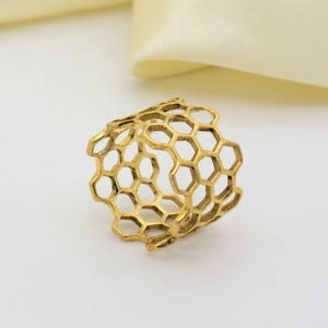 Bienenwaben-Ring aus Sterlingsilber: verstellbares geometrisches Boho-Band