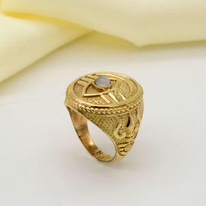 Gold Eye Symbol Ring with Gemstone | Vintage Egyptian Style Signet Ring | Unique Occult Jewelry for Men & Women, Indian Style gemstone Rings
