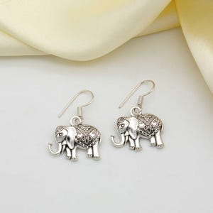 Handmade Silver Elephant Earrings | Boho Tribal Dangle Jewelry | Lucky Animal Charm Gift for Her | Ethnic Indian Oxidized Earrings&lt; Mom gift