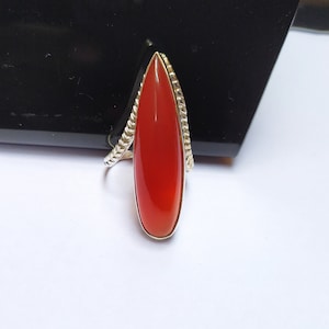 925 Sterling Silver Carnelian Marquise Ring, Handmade Boho Statement Ring, Red Gemstone Jewelry, Gift for Her | Handmade ring, Women&#39;s ring