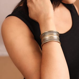Vintage Brass Cuff Bracelet, Wide Boho Bangle for Women, Tribal Ethnic Jewelry, Handmade Adjustable Statement Cuff, Gift for Her, Mom gift