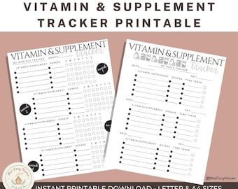 Daily Weekly Vitamin Tracker Printable, Supplement Checklist PDF, Medication Log Health Planner Instant Download
