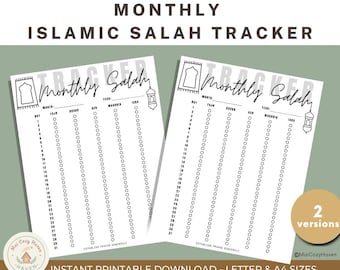 Monthly Muslim Prayer Tracker, Salah Planner PDF (Instant Download)