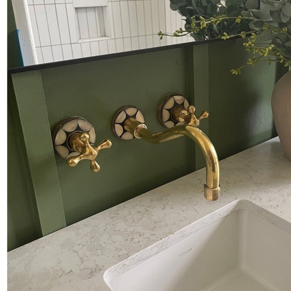 Wall Mounted Unlaquered Brass Faucet Resin Bones Conception | Vintage Gold Faucets  Bathroom Sink