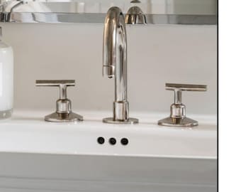 Unlacquered Brass 3-Hole Bathroom Faucet – Solid Brass Deck Mount Sink Tap, Vintage & Handmade Design