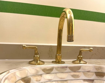 Handmade Moroccan Brass 3-Hole Bathroom Faucet: Unlacquered Vintage Vanity Sink