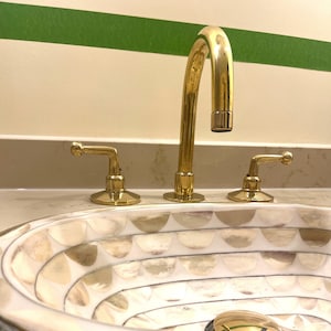 Handmade Moroccan Brass 3-Hole Bathroom Faucet: Unlacquered Vintage Vanity Sink