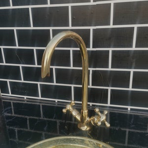 Handmade Unlacquered Brass Bathroom Faucet: Single Hole Antique Style