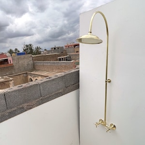 Unlacquered Brass Exposed Luxury Shower System With Round Shower Head Vintage Style