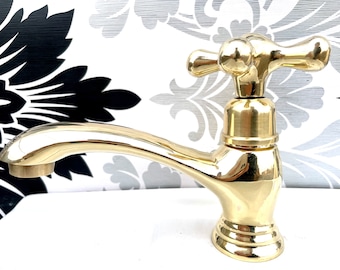 Unlacquered Brass Bathroom Faucet For Single Hole Sink | Antique Brass Bathroom Decor Vanity Faucet Gift For House