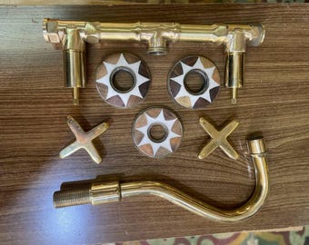 Handmade Unlacquered Brass Bathroom Faucet – Solid Brass Deck Mount Vanity Tap, Vintage & Artisan Style