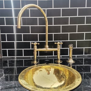 Unlacquered Brass Bridge Kitchen Faucet: Moroccan Handmade 8&quot;