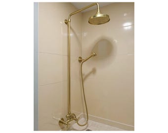 Unlacquered Brass Rainfall Shower System – Handmade Antique Style Exposed Bathroom Fixture