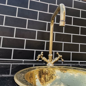 Unlacquered Brass Kitchen and Bathroom Gooseneck Faucet, Solid Brass Sink Faucet, Customized Spout Faucet With Aerator