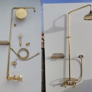 Handmade Unlacquered Brass Shower System: Moroccan Exposed Shower Head