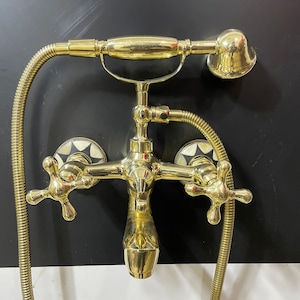 Handmade Unlacquered Brass Bathtub Faucet: Vintage Telephone Shower System