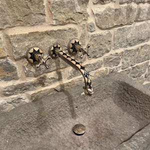 Wall Mounted Unlaquered Brass Faucet Resin Bones Conception | Vintage Gold Faucets  Bathroom Sink | Rough In Valve Included
