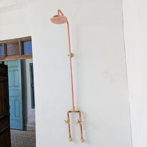 Exterior Antique Copper Shower System - Handmade Copper Pipe Rain Shower