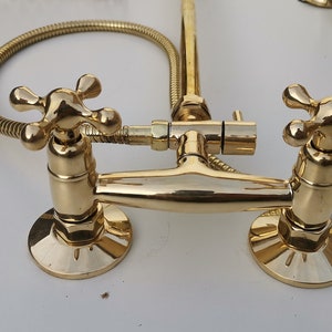 Unlacquered Brass Outdoor Shower System: Rainfall Head & Handheld