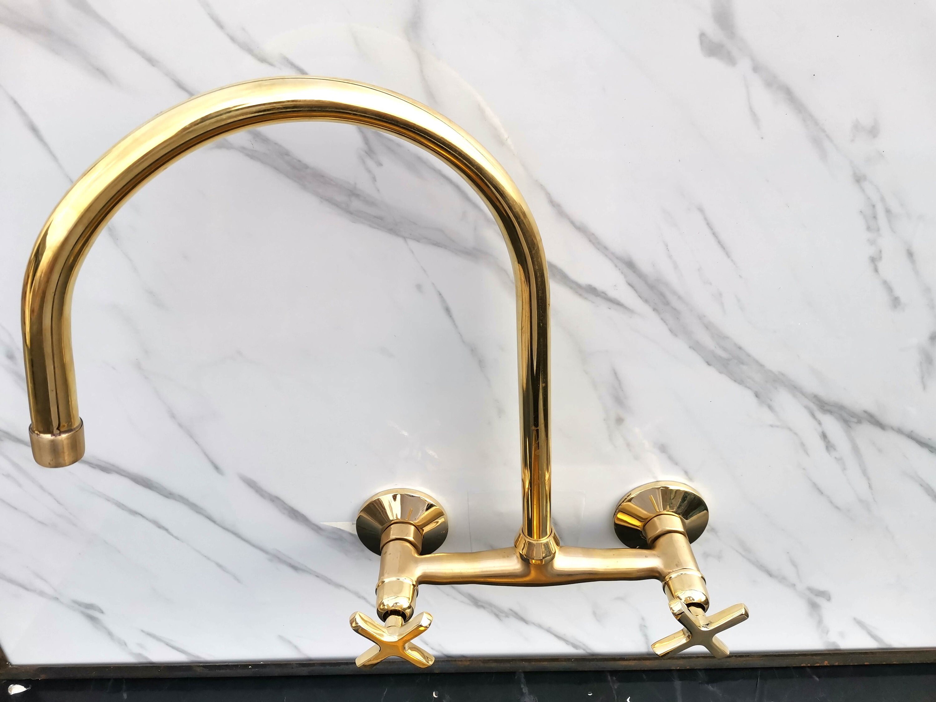 Handmade Unlacquered Brass Kitchen Faucet: Wall Mount Gold Tap - Etsy