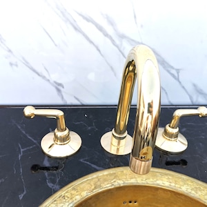Handmade Unlacquered Brass Three-Hole Bathroom Vanity Faucet