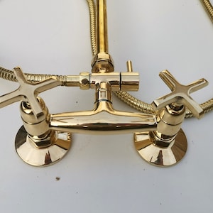 Unlacquered Brass Outdoor Shower System: Handheld & Round Head