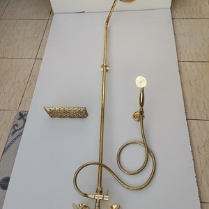 Engraved Brass Shower System: Round Head & Handheld Shower