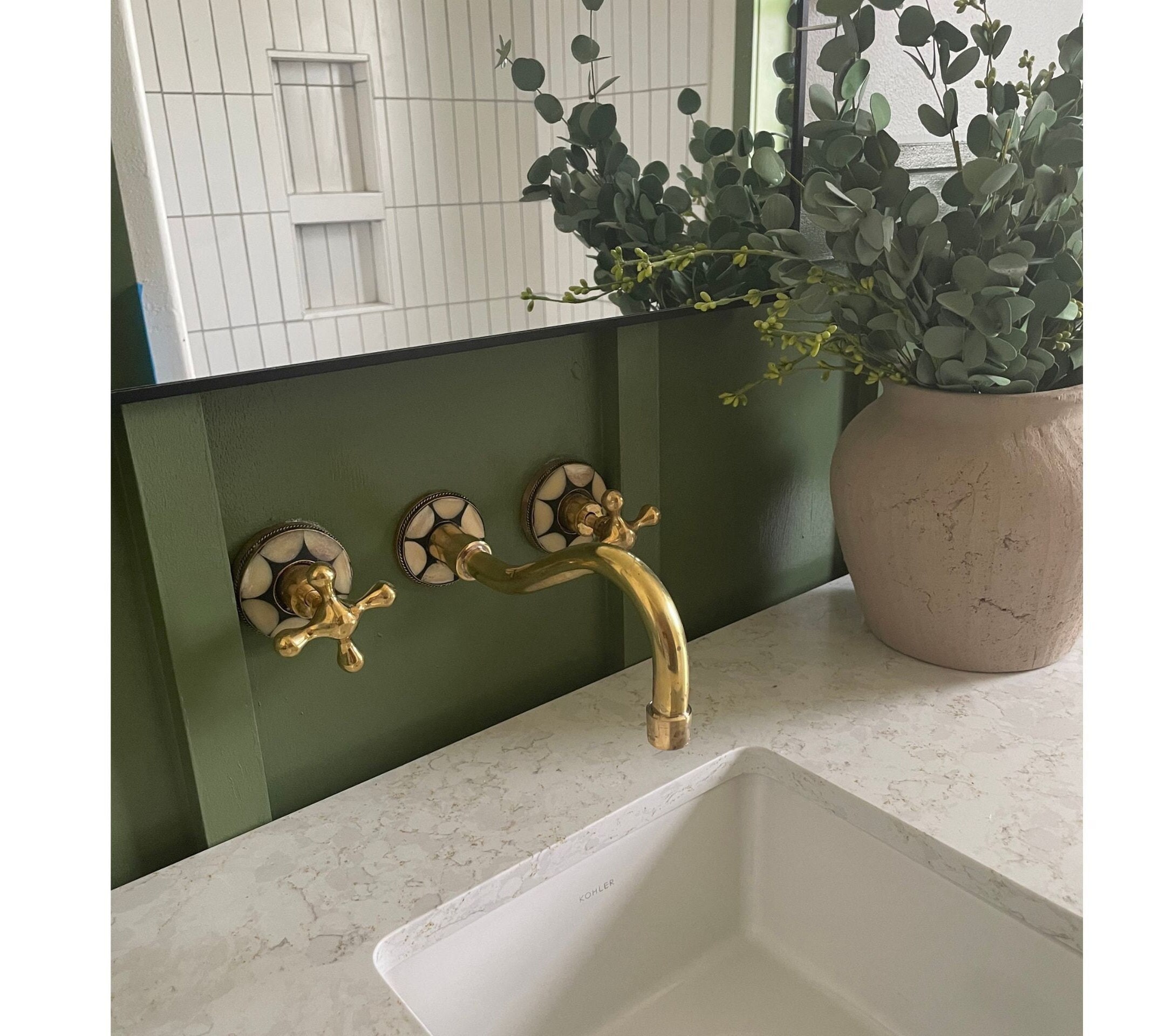 Unlaquered Brass Faucet Resin Bones Conception | Vintage Wall Mounted Vanity  Bathroom Sink Faucet