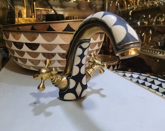 Unlacquered Brass & Resin Antique Decor Single Hole Bathroom Vanity Sink Faucet