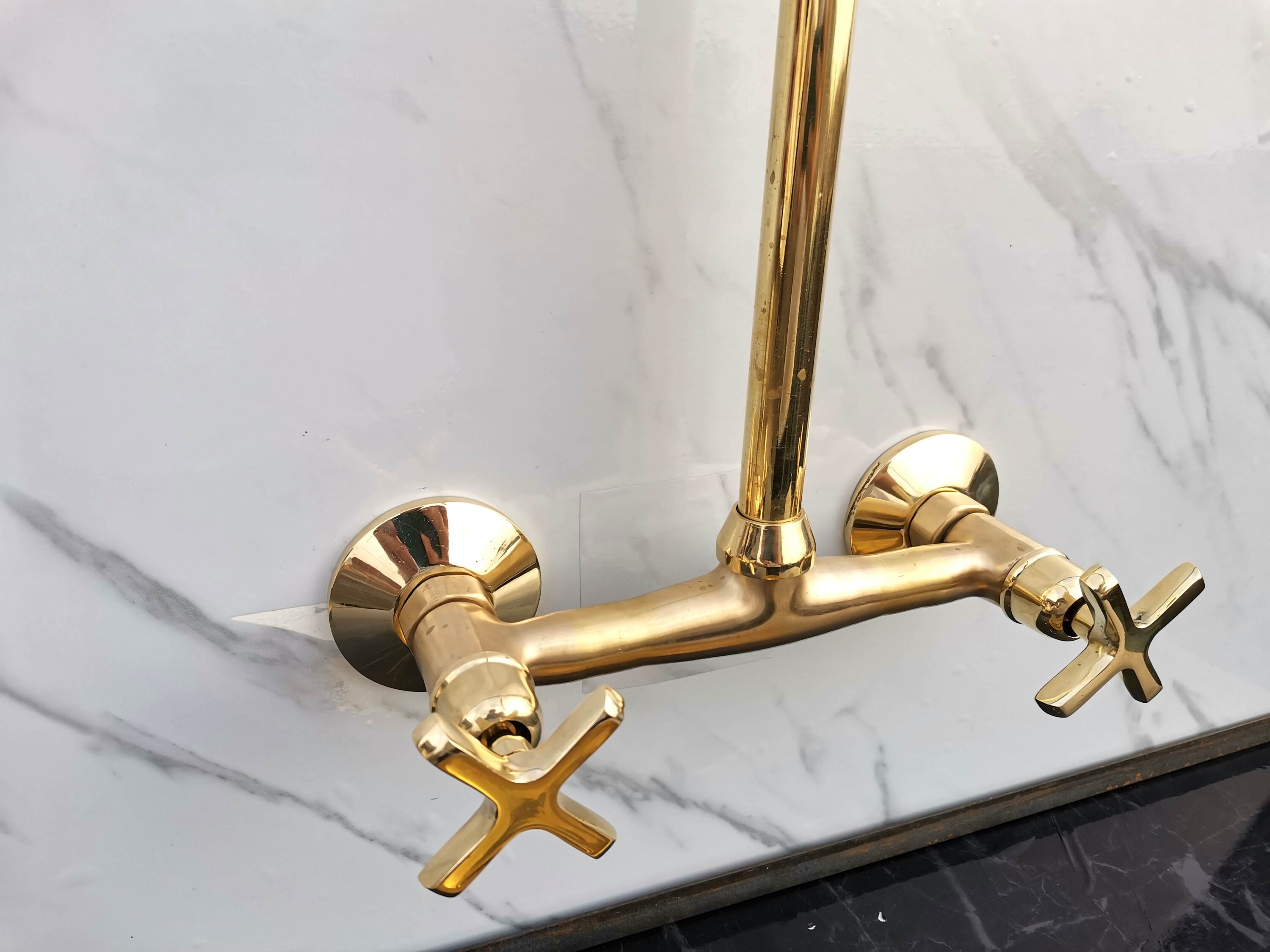 Handmade Unlacquered Brass Kitchen Faucet: Wall Mount Gold Tap - Etsy