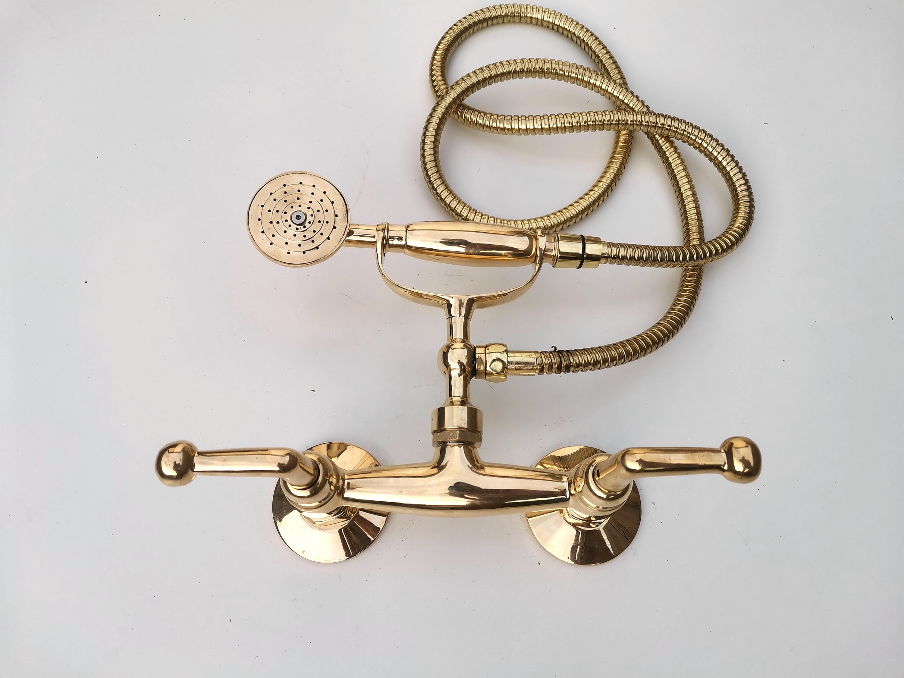 Solid Brass Shower System With Telephone Hand Shower | Wall mount Unlacquered Brass Shower HandHeld