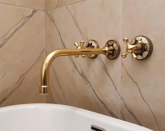 Rubinetto da bagno a parete in ottone non laccato fatto a mano con inserto in resina