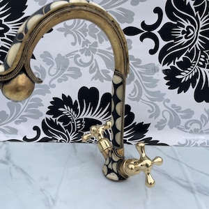 Unlacquered Brass & Resin Bathroom Sink Faucet | Antique Decor Single Hole Bathroom Vanity Sink Faucet