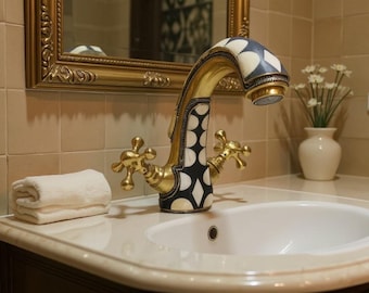 Single-Hole Brass Faucet – Unlacquered Solid Brass Sink Tap, Handmade Vintage Bathroom Fixture
