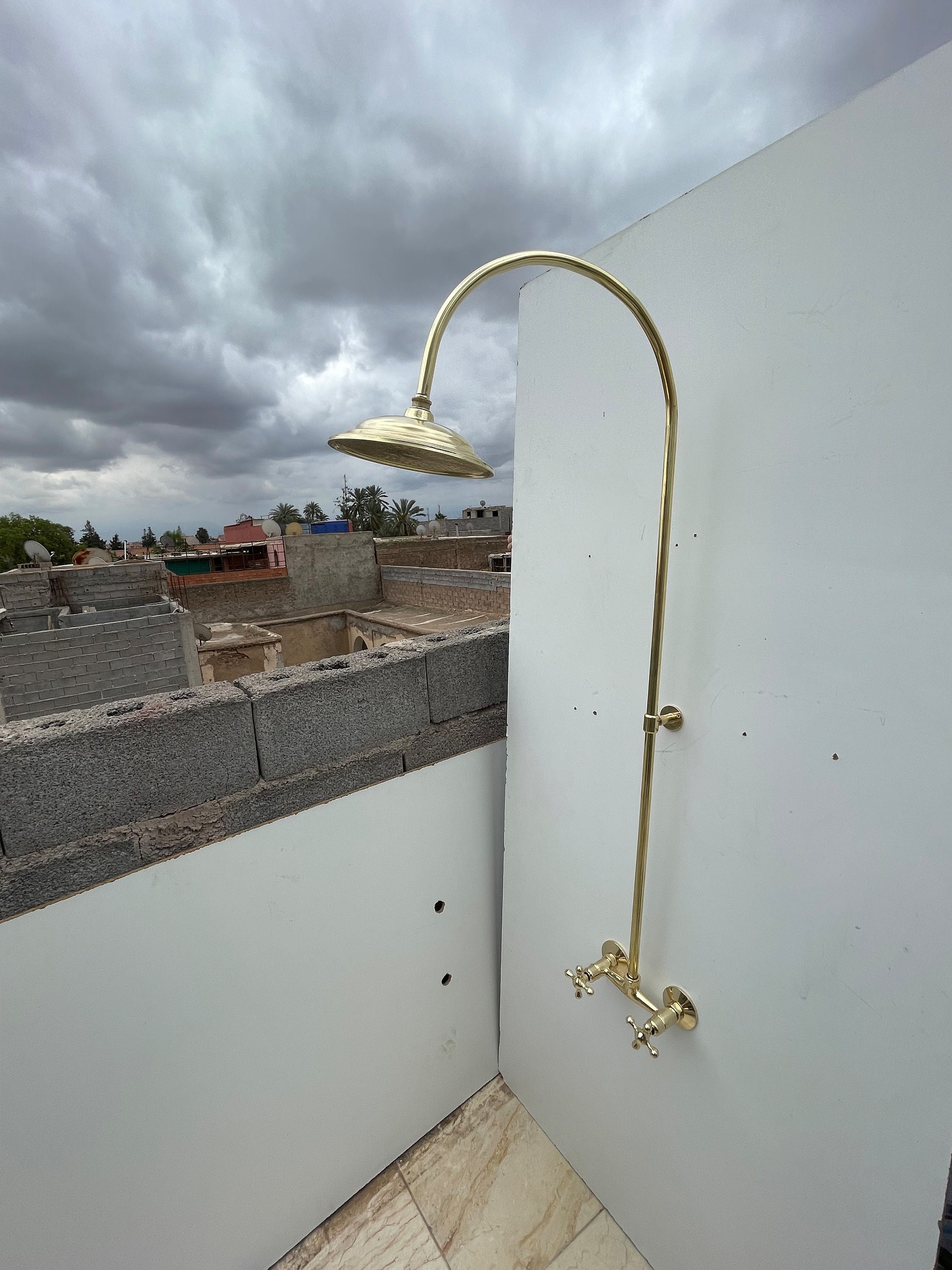 Unlacquered Antique Brass Exposed Shower System With Round Etsy
