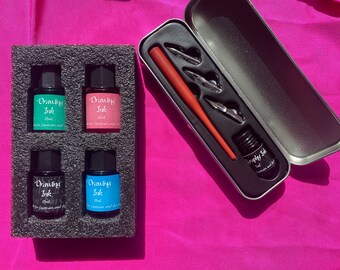 Calligraphy Kit | Drawing ink 15ml - Blue, Red, Green, Black