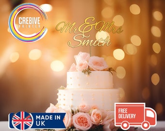 Personalized Mr & Mrs Wedding Cake Topper, Mirror Acrylic