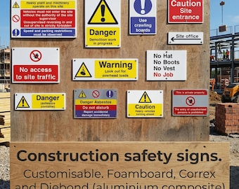 Custom Construction Safety Signs, Dibond Aluminium Composite & Foamex Boards, Warning Caution Site Sign, Personalized Builder Safety Board