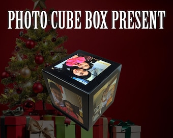Photo Cube Box Present Gift Personalised Custom Photo's Birthday Christmas Weddings